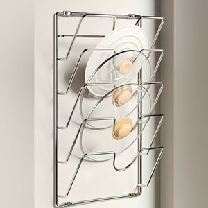 Wall-Mounted Stainless Steel Pot Lid Organizer Rack - Silver